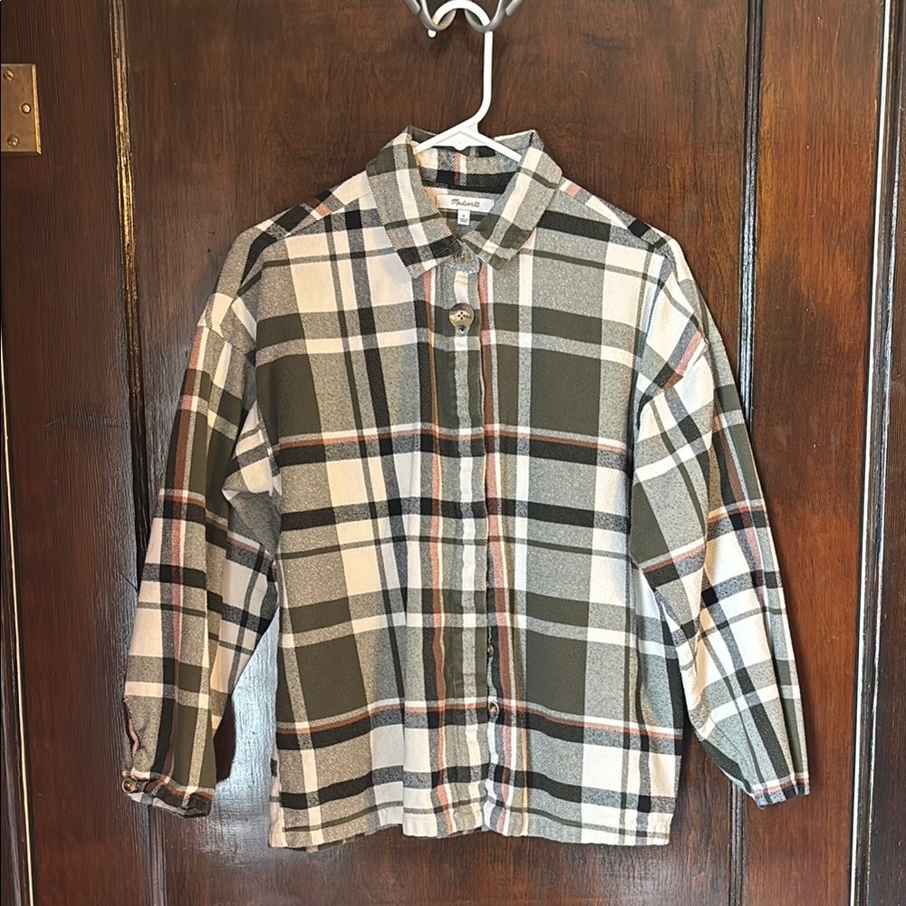 Madewell Plaid Shirt in Green and White